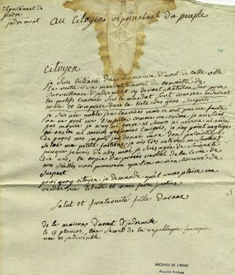 Lettre de Marie Darnac (Archives départementales de l'Indre, L 336)
